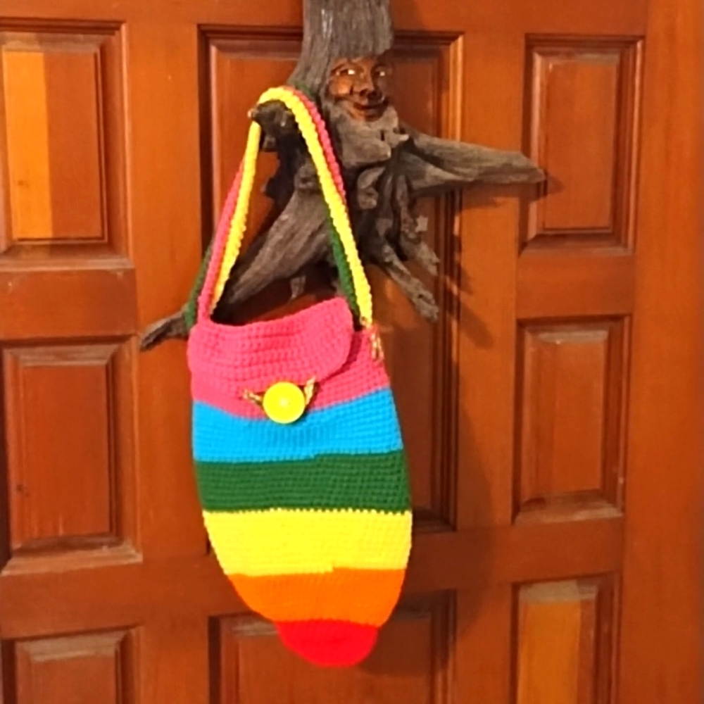 Rainbow Bag Brite Colors Crochet handmade Sweet Fun Lighthearted